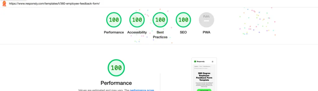 Website score example in Lighthouse