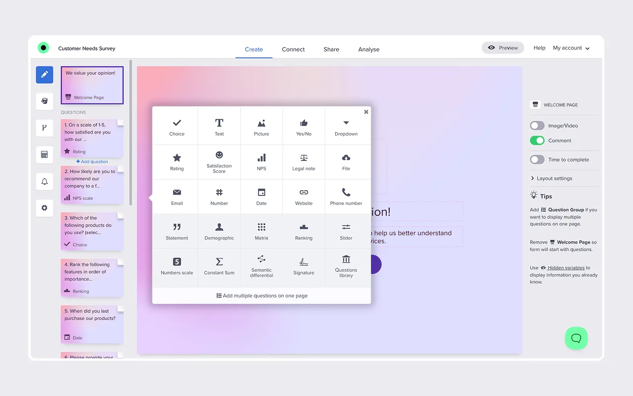 Responsly survey builder interface