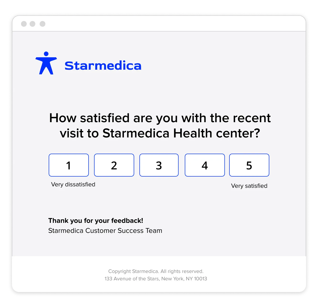 Email survey with a 1 to 5 rating scale embedded in the message