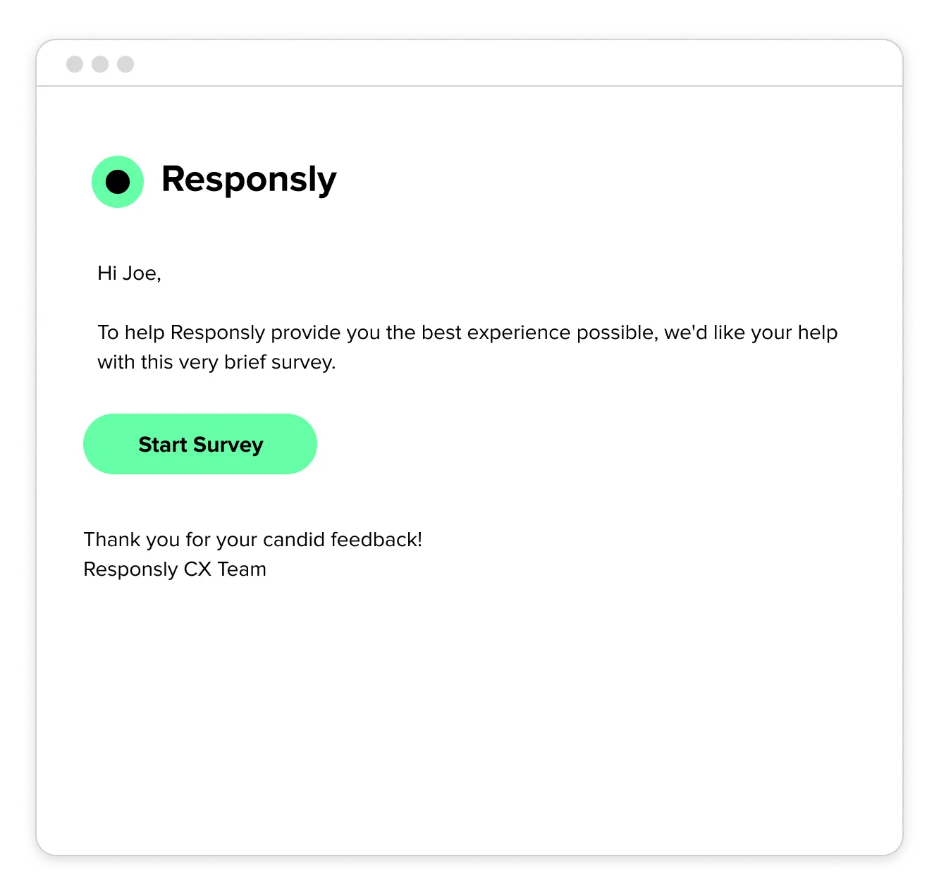 Survey invitation email with a call to action button