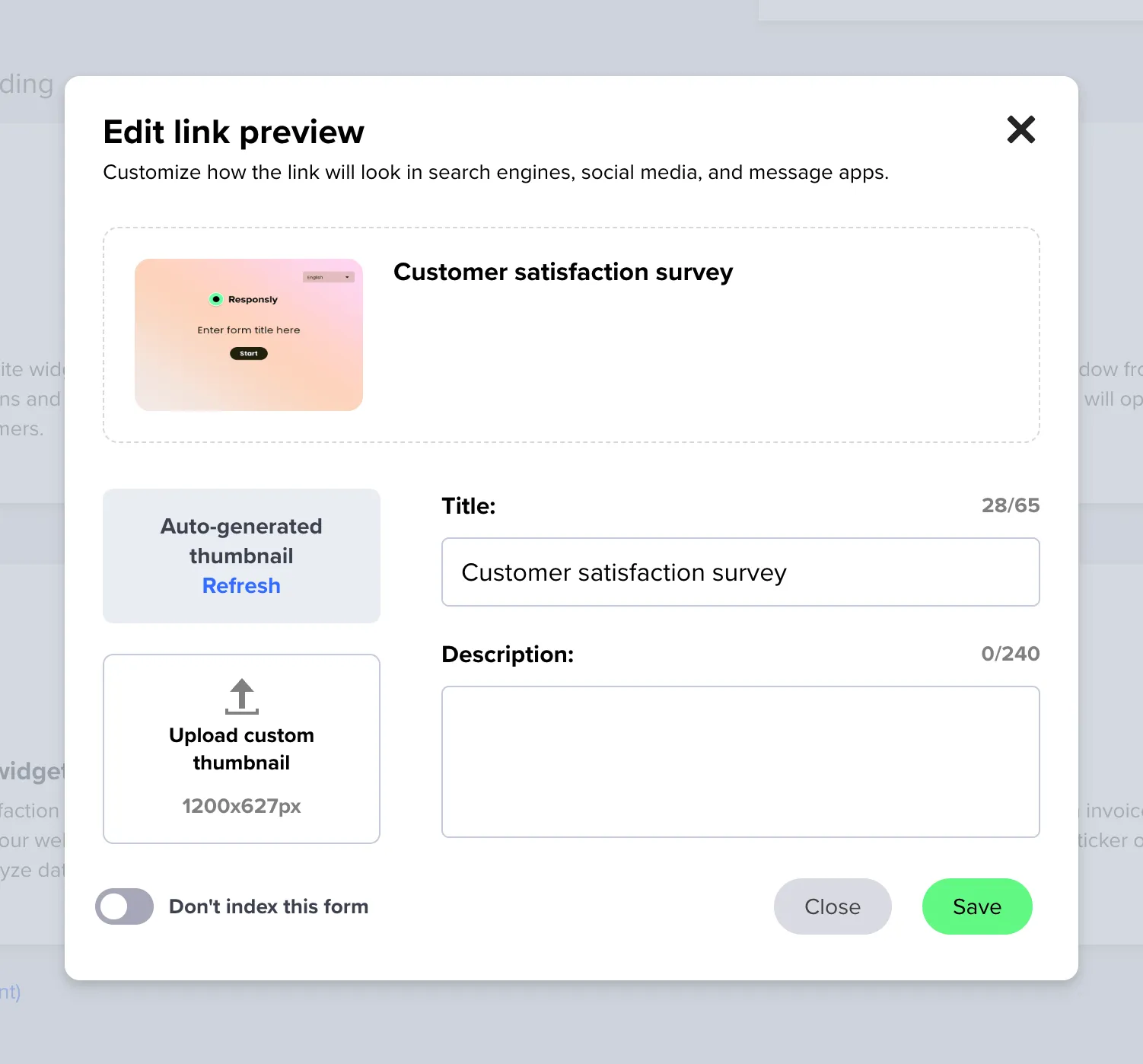 Meta data settings