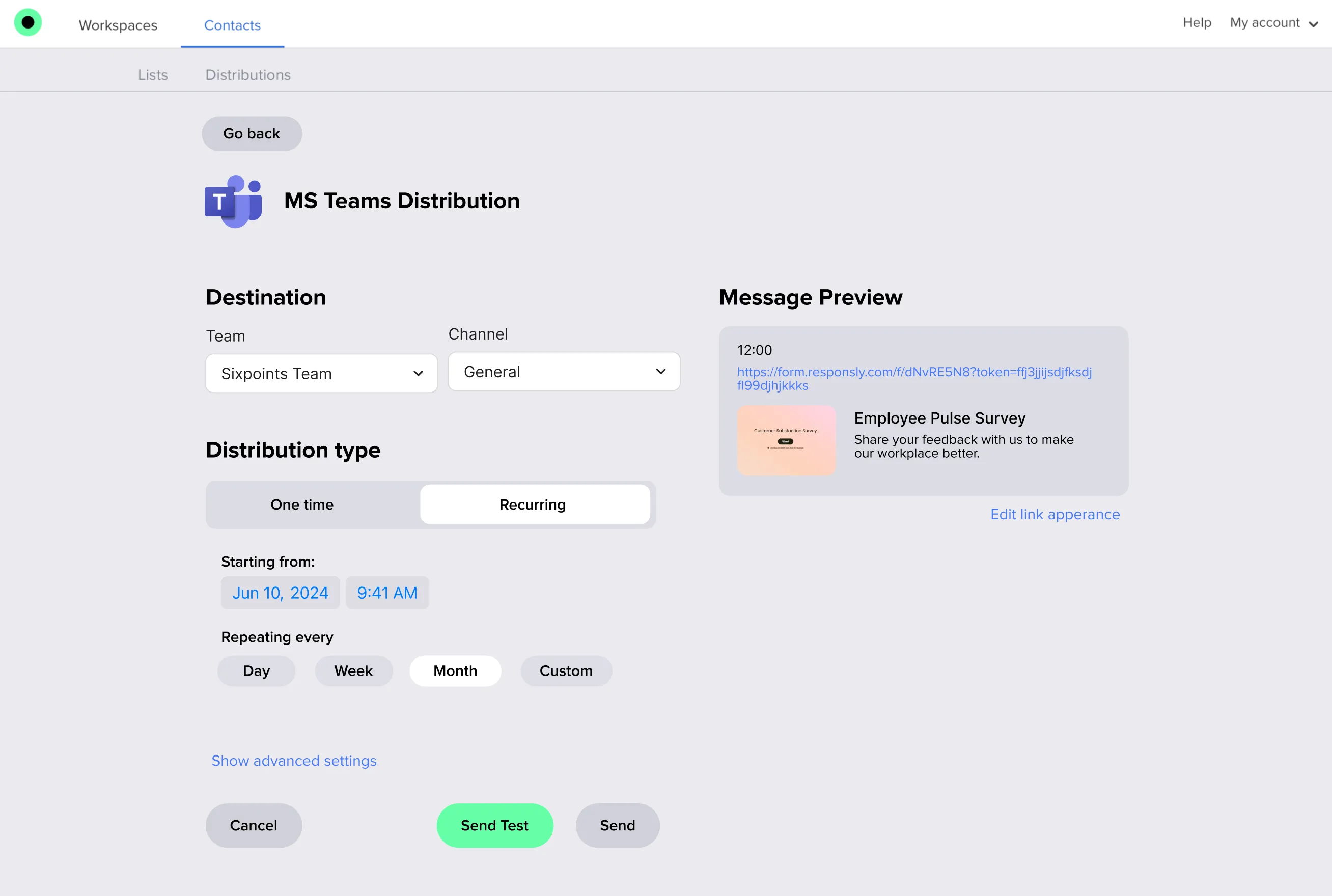 MS Teams distribution settings