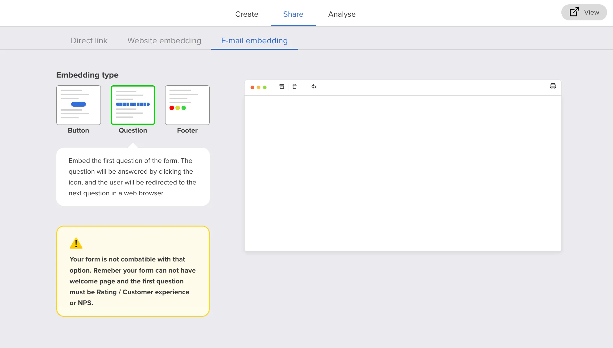Warning about unsupported first question