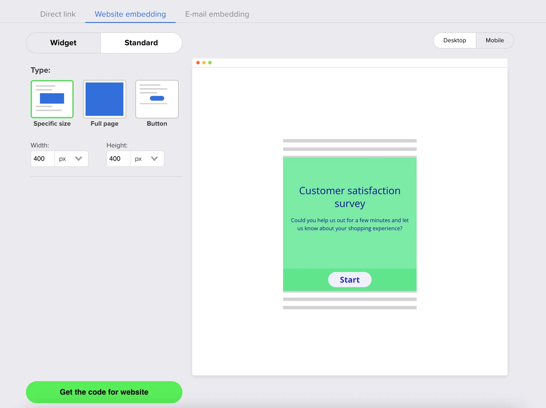 Standard embed settings