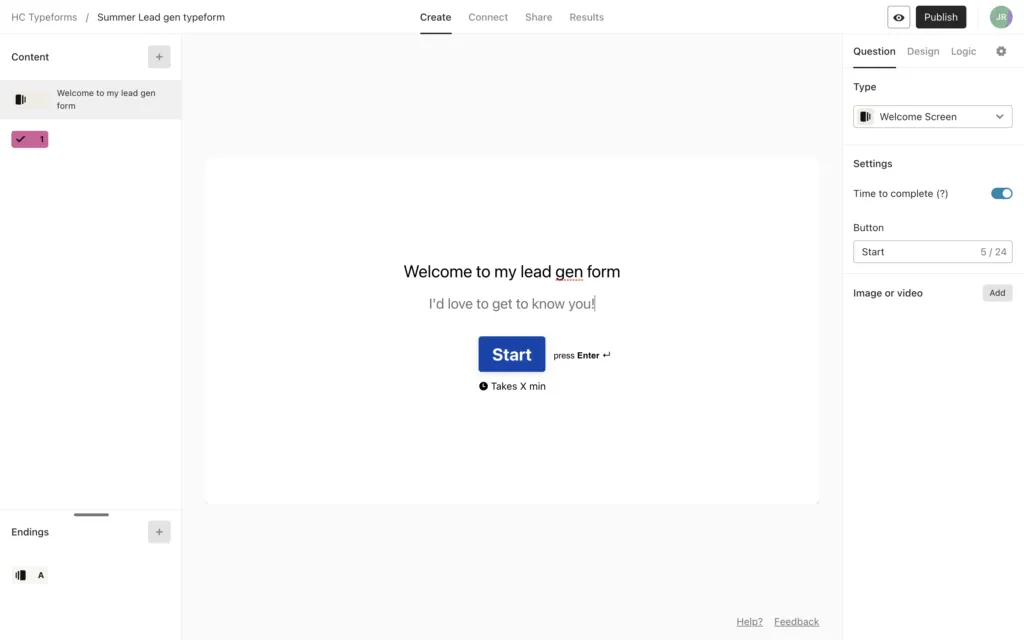 Typeform survey builder interface